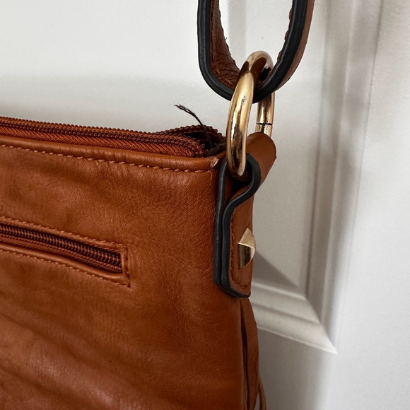 LaTique Crossbody Bag with Fringe and Rhinestones 9x9" - Picture 6 of 12